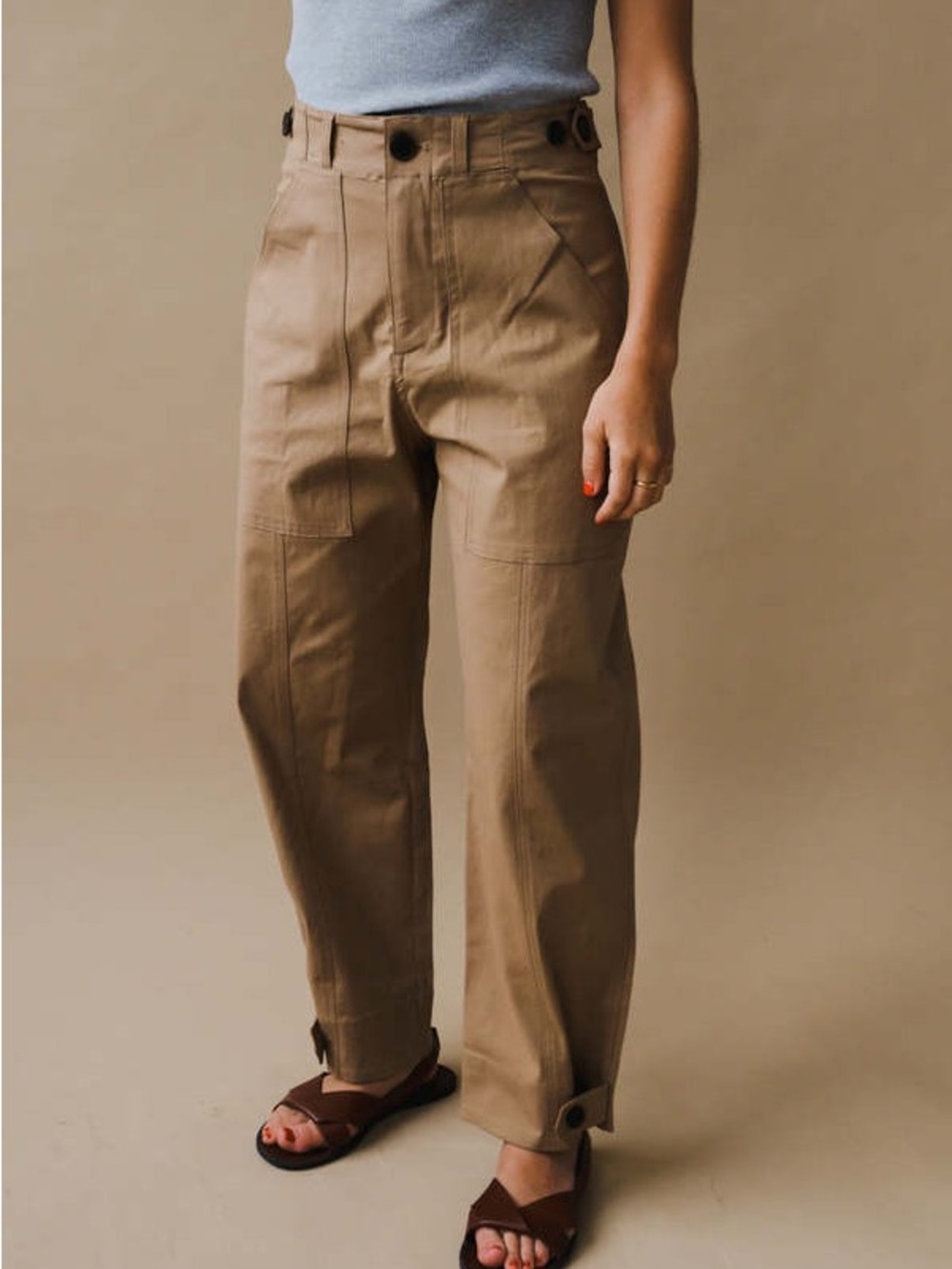 Mijeong Park Workwear Cropped Trousers in Camel